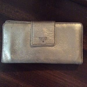 Gold Metallic Fossil Emma Leather Tab Clutch